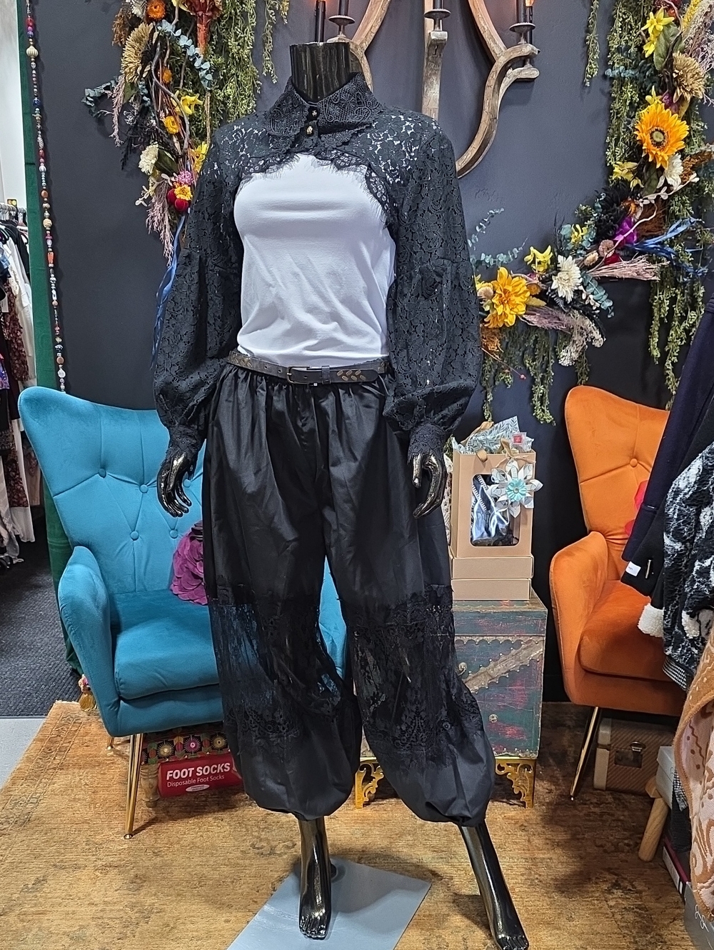 Boutique Black Lace-Detail Balloon Pants